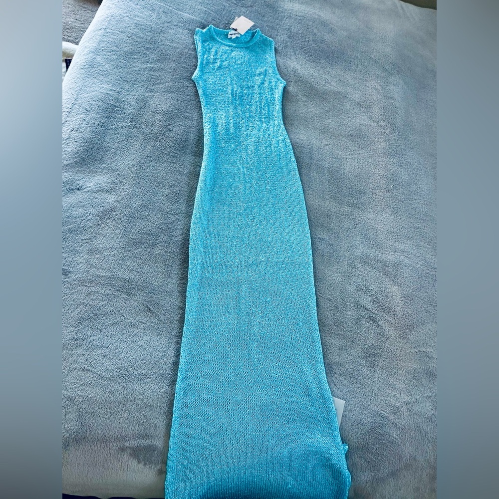 Superdown Womens Blue Sleeveless Scoop Neck Knit Sequin Elegant Maxi Dress S - Picture 2 of 3